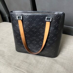 Vintage Louis Vuitton Houston  Black Embossed Bag with Brown Handles